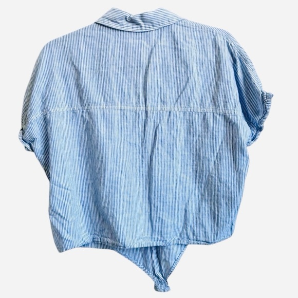 DL1961 Chrystie Street Top Blouse Tie Front Blue White Stripe Linen Blend Size M - Picture 6 of 7